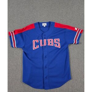 Vintage Starter Chicago Cubs Baseball Jersey Mens Large Blue Red Button Up MLB